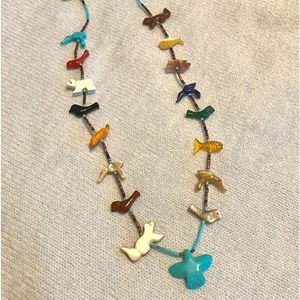 Native American Vintage Zuni Carved Animal Heishi Necklace